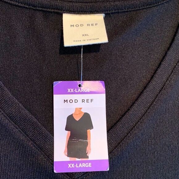 Mod Ref Women’s Contemporary V-Neck Puff Short Sleeve Black Blouse Size XXL - Picture 4 of 7